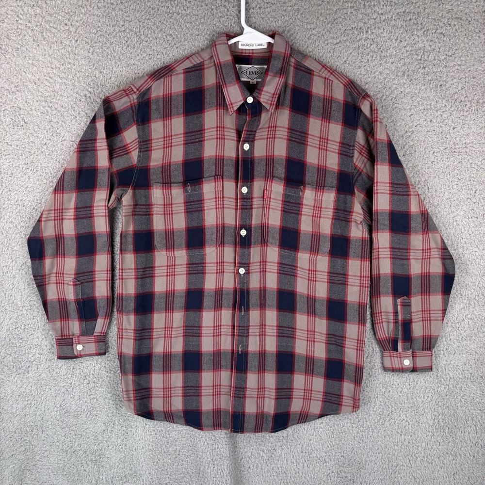 Vintage Levi's Diamond Label Button Up Shirt Mens XL Plaid 70s Pockets READ